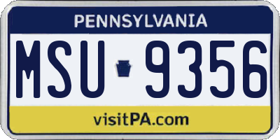 PA license plate MSU9356