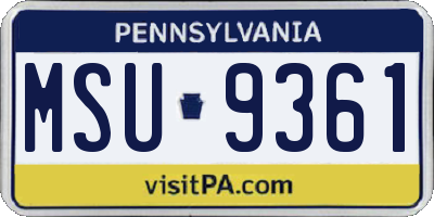 PA license plate MSU9361