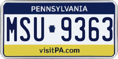 PA license plate MSU9363
