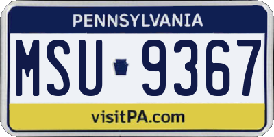 PA license plate MSU9367