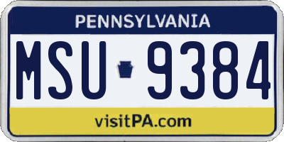 PA license plate MSU9384