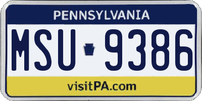 PA license plate MSU9386