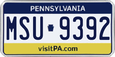 PA license plate MSU9392