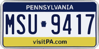 PA license plate MSU9417