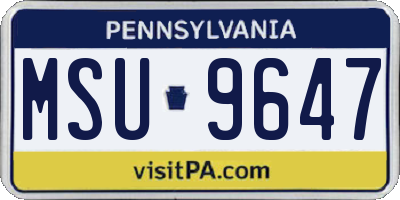PA license plate MSU9647