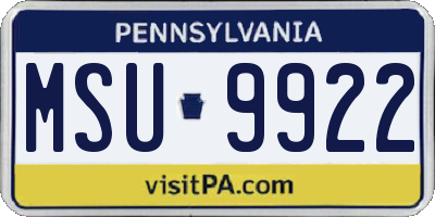 PA license plate MSU9922