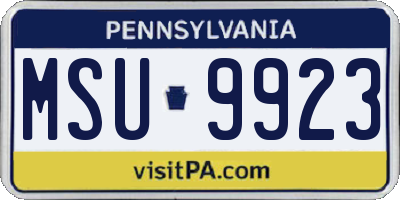 PA license plate MSU9923