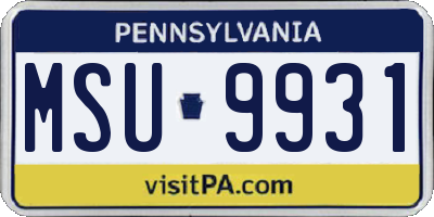 PA license plate MSU9931