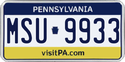 PA license plate MSU9933