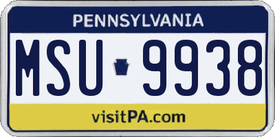 PA license plate MSU9938