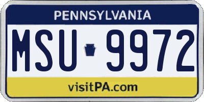 PA license plate MSU9972