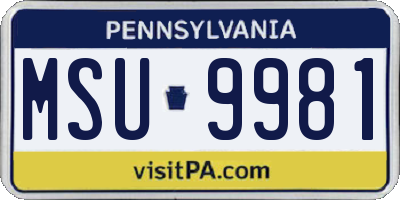 PA license plate MSU9981