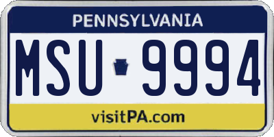 PA license plate MSU9994