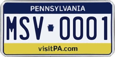 PA license plate MSV0001