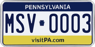 PA license plate MSV0003