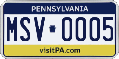 PA license plate MSV0005