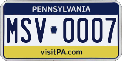 PA license plate MSV0007