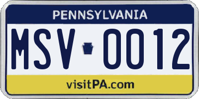 PA license plate MSV0012