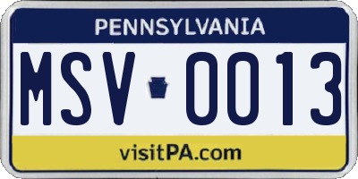 PA license plate MSV0013
