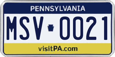 PA license plate MSV0021