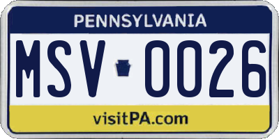 PA license plate MSV0026