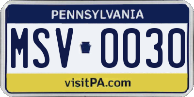 PA license plate MSV0030