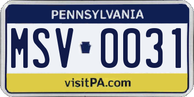 PA license plate MSV0031