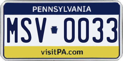 PA license plate MSV0033