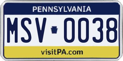 PA license plate MSV0038