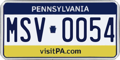 PA license plate MSV0054