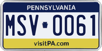 PA license plate MSV0061
