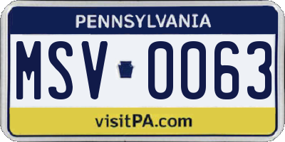 PA license plate MSV0063