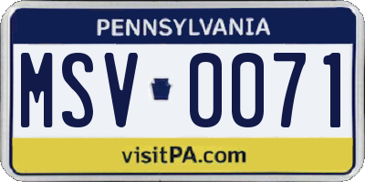 PA license plate MSV0071