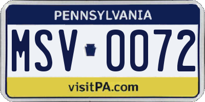 PA license plate MSV0072