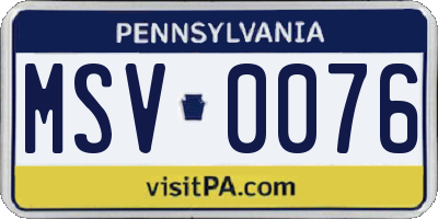 PA license plate MSV0076