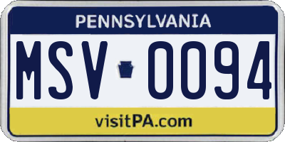 PA license plate MSV0094