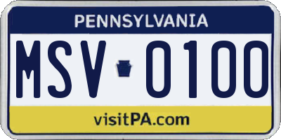 PA license plate MSV0100