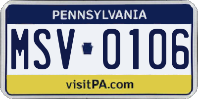 PA license plate MSV0106