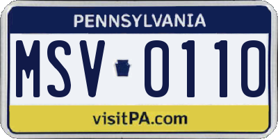 PA license plate MSV0110