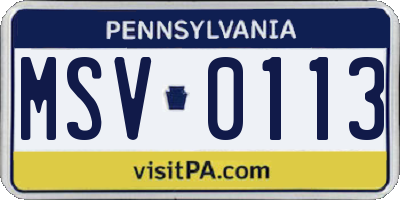 PA license plate MSV0113
