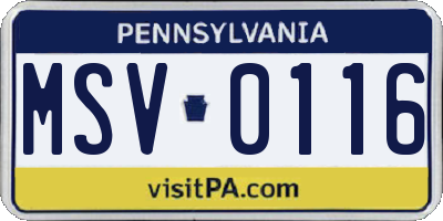 PA license plate MSV0116