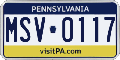 PA license plate MSV0117