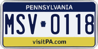 PA license plate MSV0118
