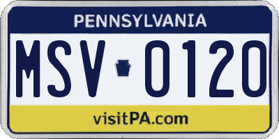 PA license plate MSV0120