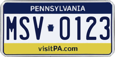 PA license plate MSV0123