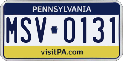 PA license plate MSV0131