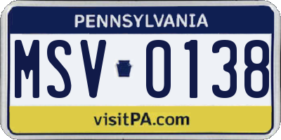 PA license plate MSV0138