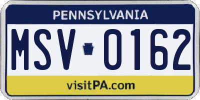 PA license plate MSV0162
