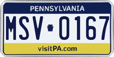 PA license plate MSV0167