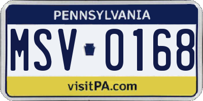 PA license plate MSV0168